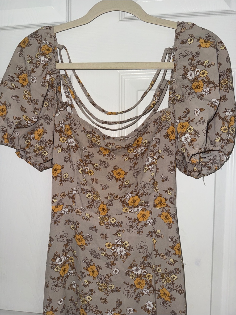 Forever 21 Cream Midi Dress with Yellow Floral Print